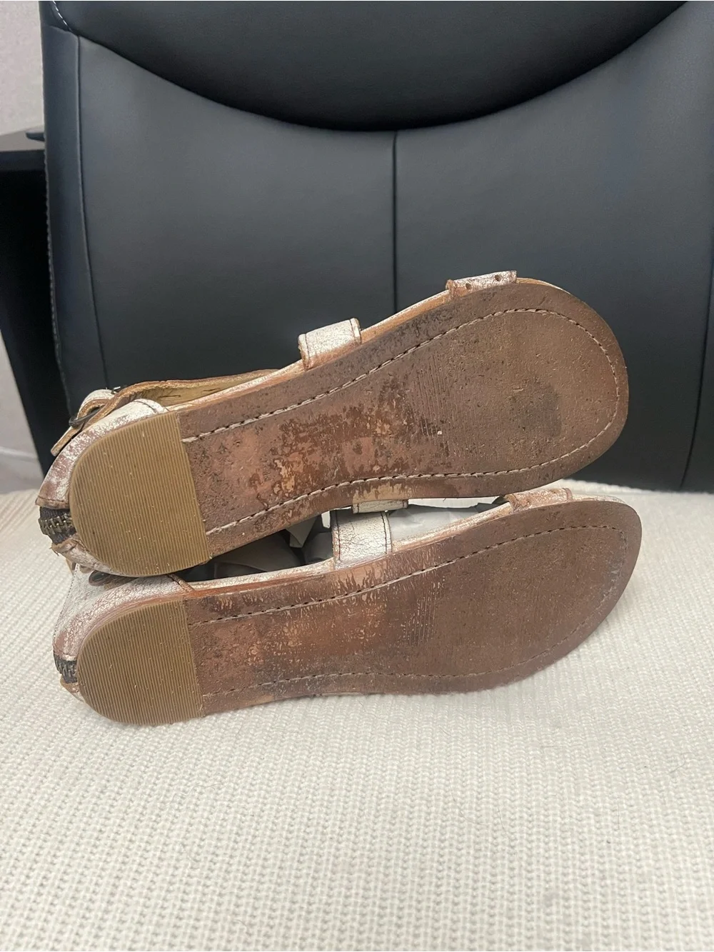 Bed Stu Artemis Distressed Metallic White and Brown Strappy Women’s Sandals